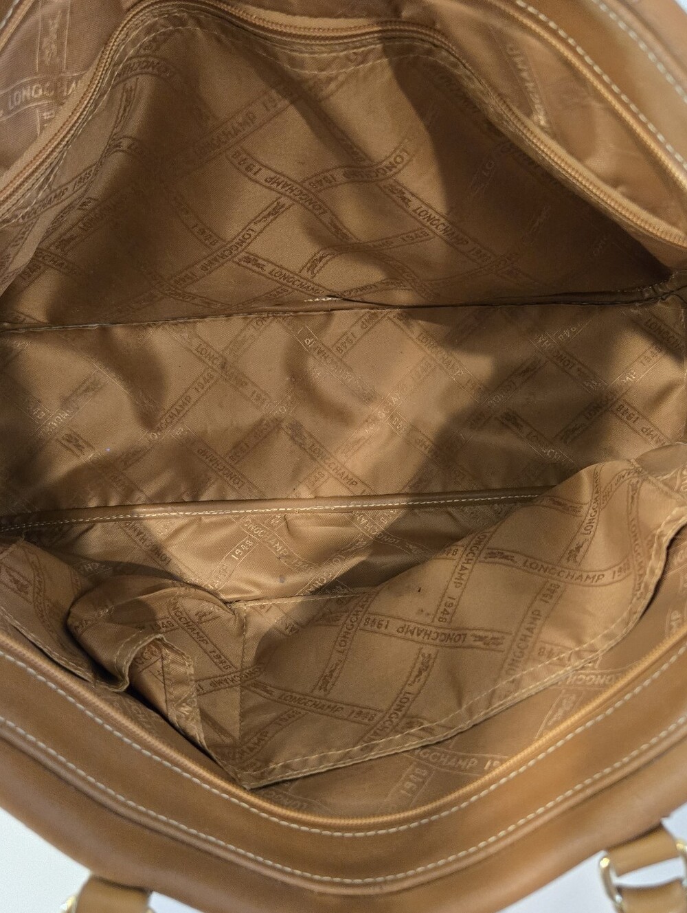 Longchamp Brown Leather Handbag Tote Purse Shoulder Bag Gold hardware - Picture 7 of 9